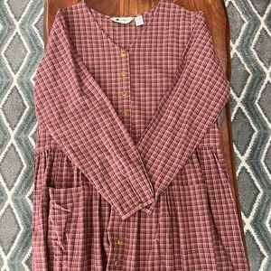 Eddie Bauer Maroon Plaid Maxi Dress With Pockets